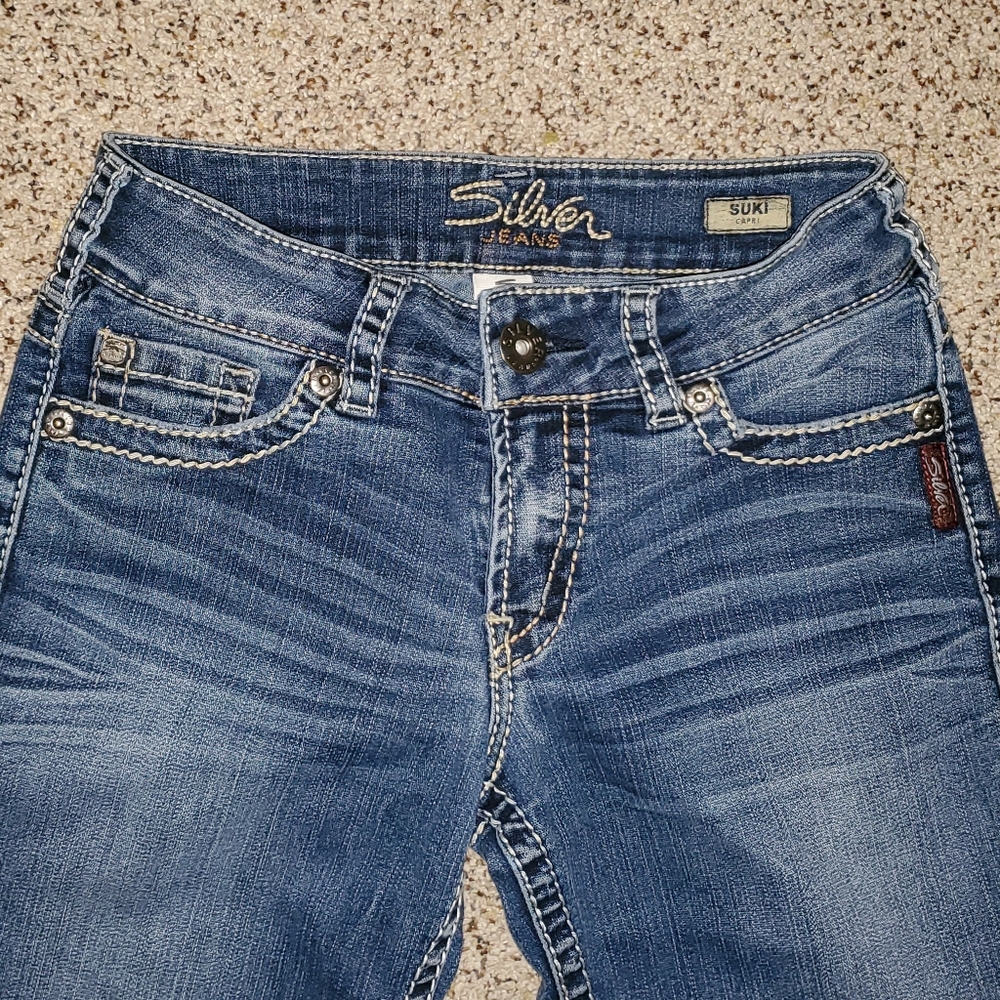 Silver 'SUKI' Stretch Capri Blue Denim Jeans - Picture 3 of 5